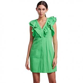 Vestido corto vaquero con volantes en los hombros Pieces Pcama Verde