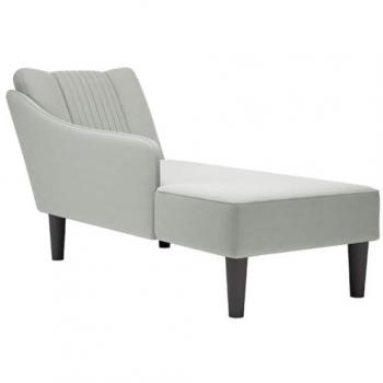 Chaise Longue con Reposabrazos Derecho en Terciopelo Gris Claro