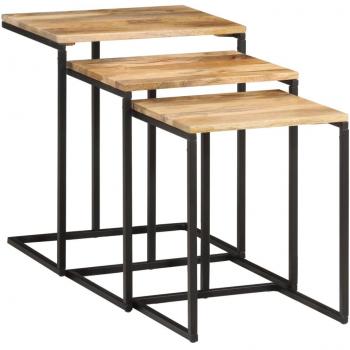 Mesas entrelazadas de madera maciza de acacia - 3 piezas, color marrón, apilables