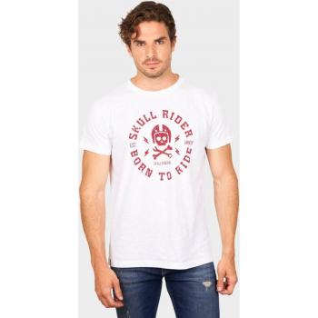 Camiseta de hombre Born to Ride en color blanco con diseño frontal de calavera - Edición Limitada