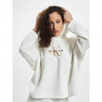 Calvin Klein Women's Oversized White Monogram Embroidered Hoodie Size S