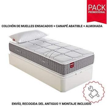 PIKOLIN Pack Colchón Troas de muelles ensacados 90x190 + canapé con Base abatible y Almohada de Fibra