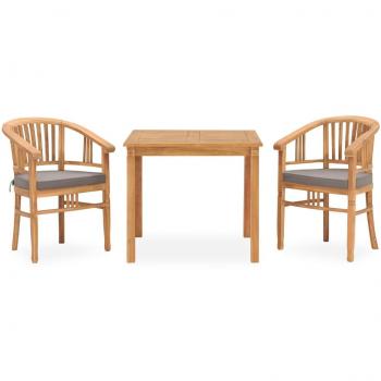 Set de almuerzo de jardín de 3 piezas con cojines de teca sólida