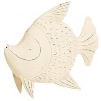 Figura Decorativa Pez de Metal Blanco 49x15x42 cm
