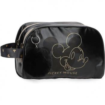 Disney Mickey Mouse Neceser Adaptable con Doble Compartimento, 26 cm x 16 cm x 11 cm, Capacidad de 5L, Fabricado en Poliéster, Color Negro