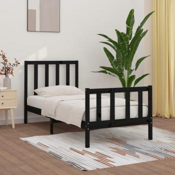 Estructura de cama de madera maciza negra 90x200 cm