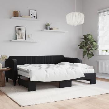 Sofá cama nido extraíble con colchón de terciopelo negro 80x200 cm