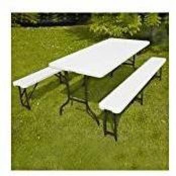 Mesa Plegable de 180 cm con 2 Bancos Plegables para Jardín - Capacidad para 8 Personas - Ideal para Recepciones y Buffets