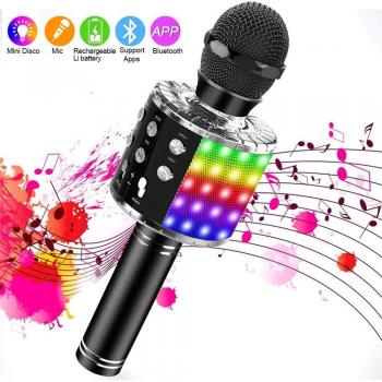 Micrófono de Karaoke Inalámbrico Bluetooth con Altavoz Portátil, Luces LED y Función de Grabación