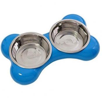 Plato de acero inoxidable para mascotas 2x500ml, 36x22x8cm, color azul