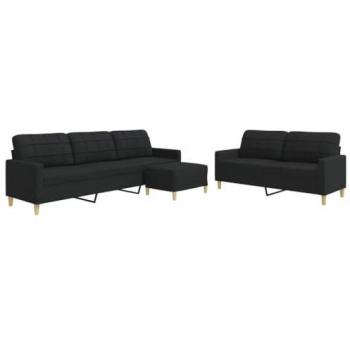 Juego de sofás con reposapiés 3 piezas tela negro Vidaxl 353042, sofá, sofá de TV, sofá de Relax, sillón de TV, sofá de Descanso, sillón