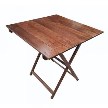 Velador Plegable de Madera de Haya con Tablillas en Acabado Nogal - 70x70x76 cm
