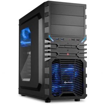 Sharkoon VG4-W - Carcasa de Ordenador Midi-Tower, Compatible con ATX, Micro-ATX, Mini-ITX, con Ventana Lateral y 2 Ventiladores de 120mm LED Azul USB 3.0, Color Negro