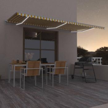 Toldo retráctil manual con luz LED amarilla y blanca 600x300 cm