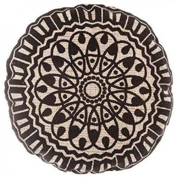 Puf Circular Estilo Nómada en Poliéster y Algodón, Varios Colores, 50cm de Diámetro