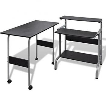 vidaXL Escritorio del Ordenador Ajustable Bandeja Tecado Negro Mesa de Oficina