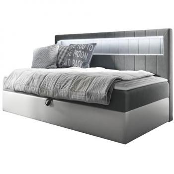 Cama Continental Baltimore 168 Individual con Somier y Cuero Ecológico, 92x202x104cm, Color Gris, con Iluminación LED
