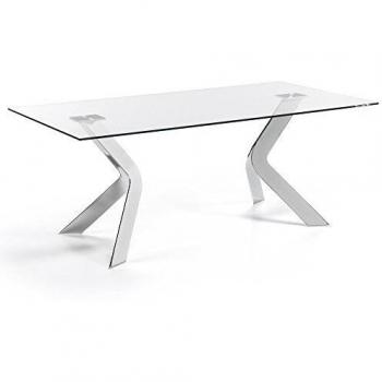 Kave Home - Mesa de Comedor Westport Rectangular 200 x 100 cm de Cristal y Patas de Acero
