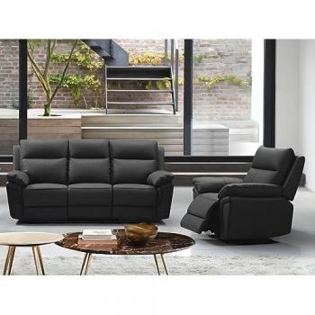 Sofá 3+1 plazas relax de piel de búfalo Pakita - Negro - Clásico - Intemporal - Acogedor