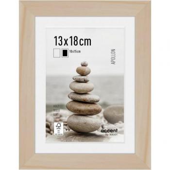 Marco de fotos Apollon Natural 13x18 / 10x15 cm con passepartout, madera, para mesa y pared, cristal real