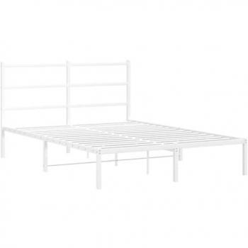 Cama solar con cabecero de metal blanco 135x190 cm, estructura de cama de metal blanca, sin colchón, somier incluido, armazón para dormitorio o invitados