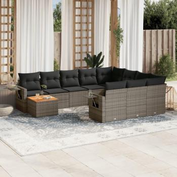 11-Piece Grey Poly Rattan Garden Sofa Set with Cushions