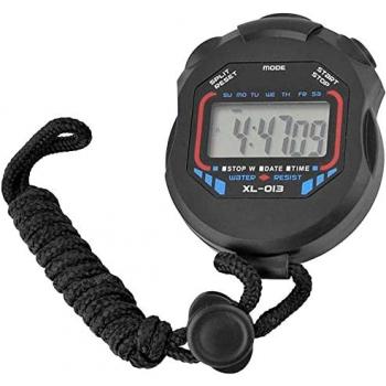 Cronómetro Digital Deportivo XL-013 con Alarma, Pantalla LCD y Luz, Negro, Correa para Atletismo y Natación