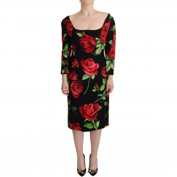 Dolce & Gabbana Black Red Roses Sheath Stretch Silk Dress, Elegant Floral Print, Multicolor female, Size: 3XS