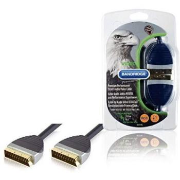 Cable SCART Macho-Macho Bandridge SVL7392 de 2 Metros, Chapado en Oro 24k, Color Negro