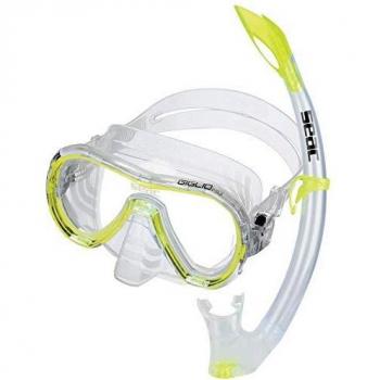 Seac Set Giglio MD Valve Conjunto de Snorkeling con máscara subacuática y Tubo con válvula para la Purga de Agua para niños, Juventud Unisex, Amarillo, Medium