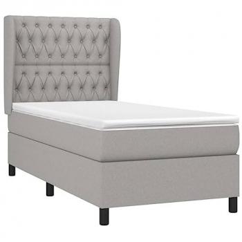 Cama box spring con colchón viscoelástico de espuma, protector, muelles ensacados, adaptable, acolchado reversible, tela gris claro 90x200 cm