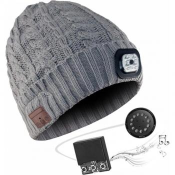 Gorro de Invierno con Micrófono y Auriculares Inalámbricos Bluetooth, Boina Tejida de Terciopelo con LED