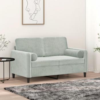 Light Gray Velvet 2-Seater Sofa with Throw Pillows 120 cm