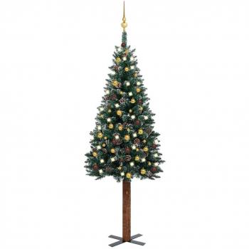 Árbol de Navidad Delgado con LEDs y bolas verdes 180 cm