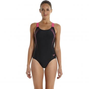 Speedo Sports Logo Mdlt AF Bañador Para Mujer, Negro/Rosa Vegas, Talla FR: 34