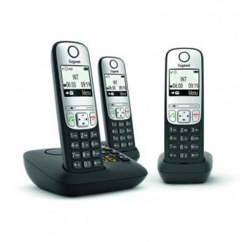 Gigaset A690A Trio Teléfono Inalámbrico Analógico con Identificador de Llamadas y Contestador Automático, Color Negro y Plata
