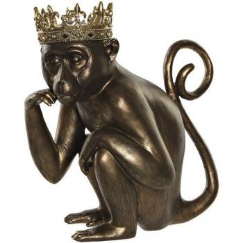 Figura decorativa de resina mono con corona dorada