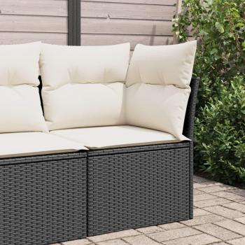 Sofá de jardín de esquina con almohadas negras en Polyrattan y cojines ratán sintético negro