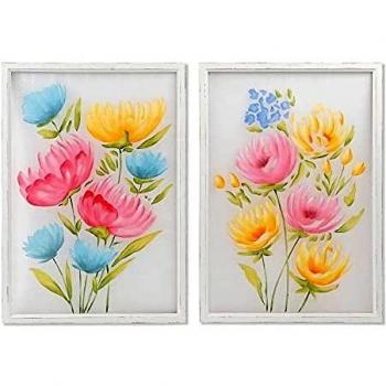 Cuadro Decorativo Shabby Chic Flores Felices 70 x 2,5 x 100 cm (2 Unidades)