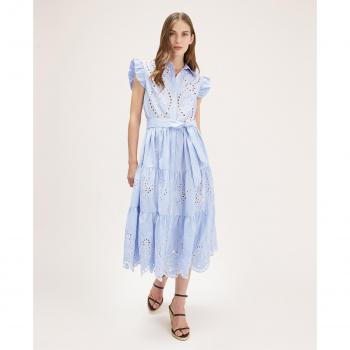 Motivi - Vestido Camisero Rayas con Bordado Inglés - Mujer