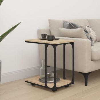 Mesa auxiliar con ruedas de madera 50x35x55,5 cm en color negro, roble sonoma y roble ahumado - mesa de sofá, mesa de entrada para salón, consola de entrada, mueble recibidor