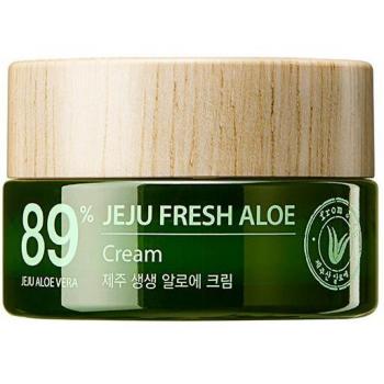 The Saem Jeju Fresh Aloe Cream 50ml - Moisturizing Gel Cream, contains 89% aloe vera extract, lightweight texture, absorbs quickly, hydrates and soothes skin, suitable for all skin types