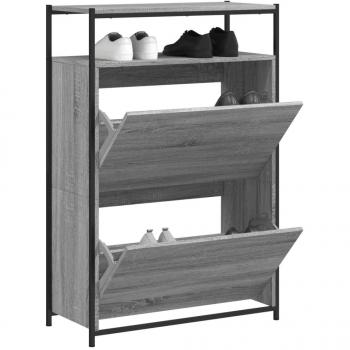 Zapatero Armario Estantería de Zapatos Madera Contrachapada Roble Ahumado 75x34x112 cm Color Roble ahumado, Gris sonoma, Negro