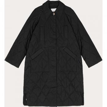Ganni Women's Black Quilted Midi Coat, Size XXS-XS, F9624