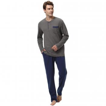 Aibrou 100% Algodon Pijamas Hombre Invierno Mangas Largas Pantalones Largo, Simple y Cómodo