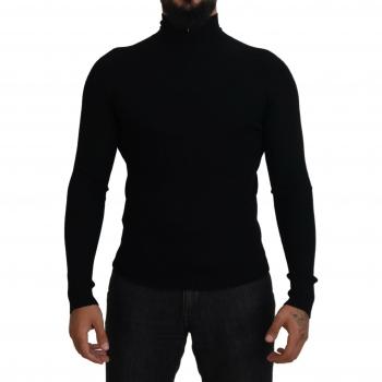 Dolce & Gabbana Black Half Zip Turtleneck Pullover Sweater - IT42 | XS, Black Wool Turtleneck, Male, Size: 2XS