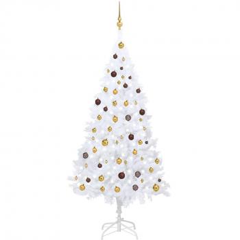 vidaXL Artificial Pre-lit Christmas Tree with Ball Set White 210 cm PVC