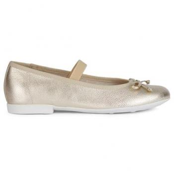 Geox Plie Girls' Leather Ballerina Flats in Platinum/Silver, Size 25
