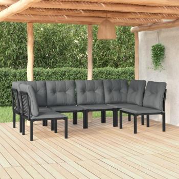 vidaXL 6 Piece Black and Grey Poly Rattan Garden Lounge Set