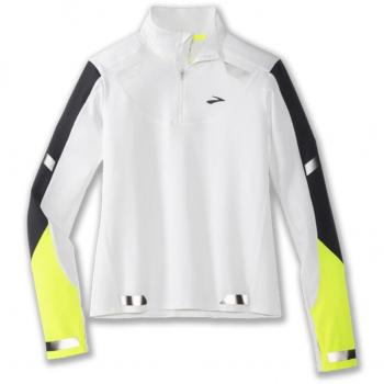 Brooks Women's Run Visible Half-Zip Long Sleeve Tee - White/Asphalt/Nightlife, Size L
